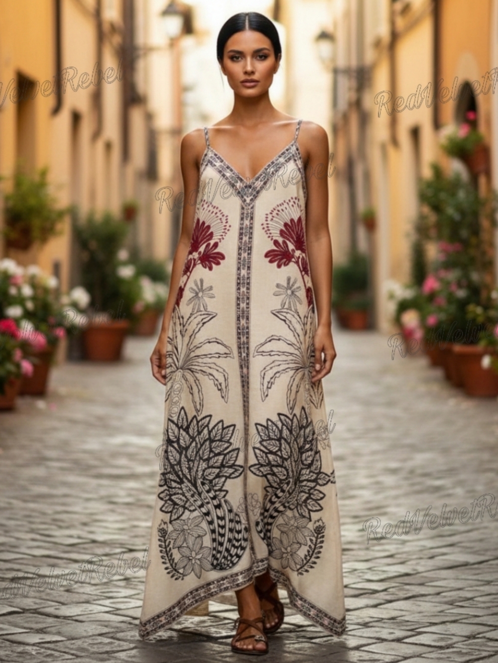 NWT Flowing Bohemian Print Loose Fit Ibiza Beach Tropical Vacation Resort Dress